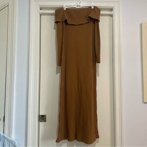 Oldnavy Brown Off-Shoulder Ribbed Dress
